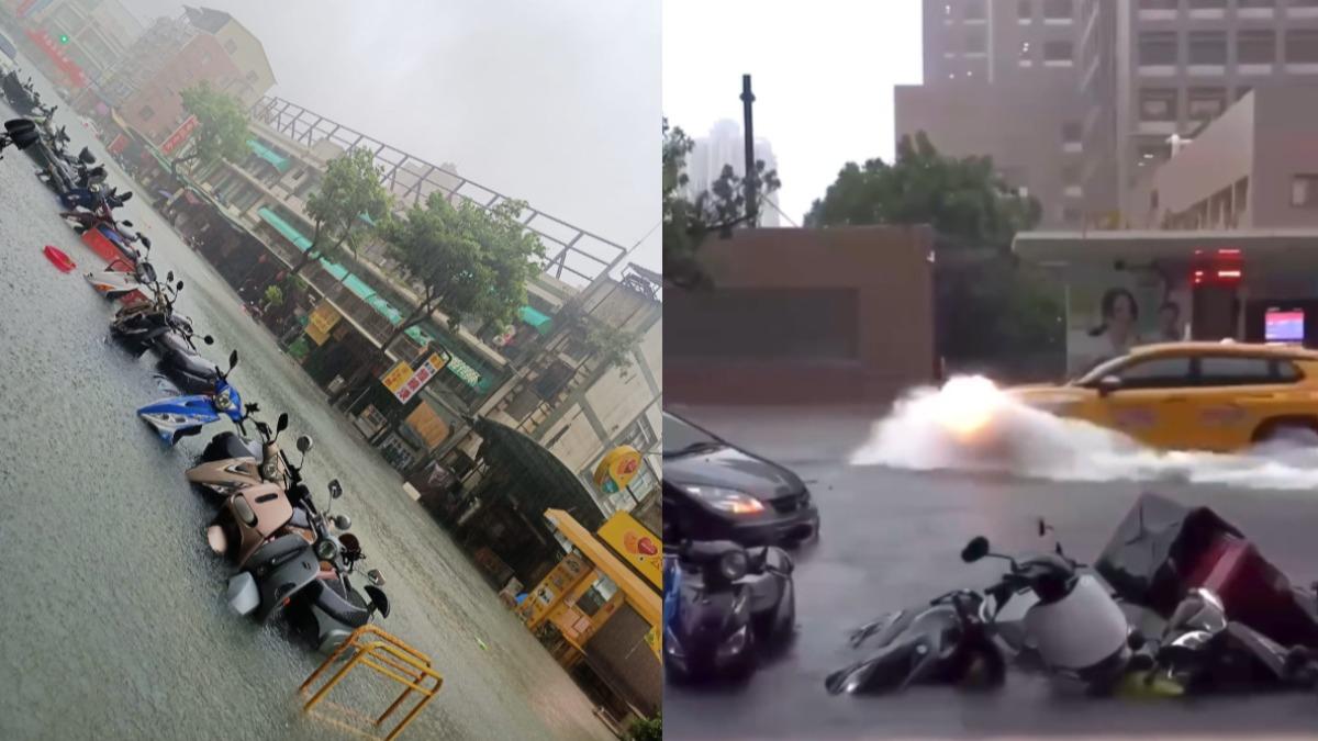 凱米颱風/高雄「整排機車泡水」!騎士雨中苦追愛車 無助慘況曝