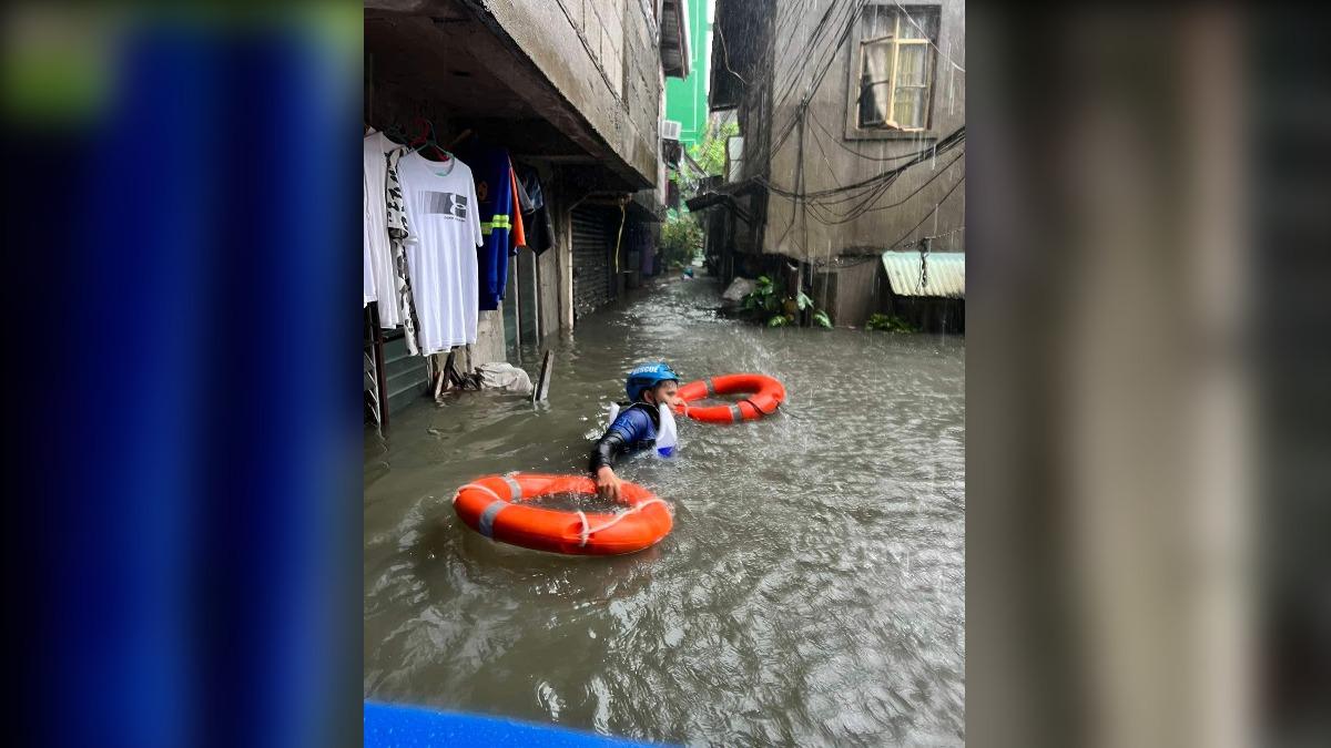 凱米颱風帶來連日豪雨,造成菲律賓馬尼拉大面積淹水災情。(圖/翻攝自Manila DRRM Office )
