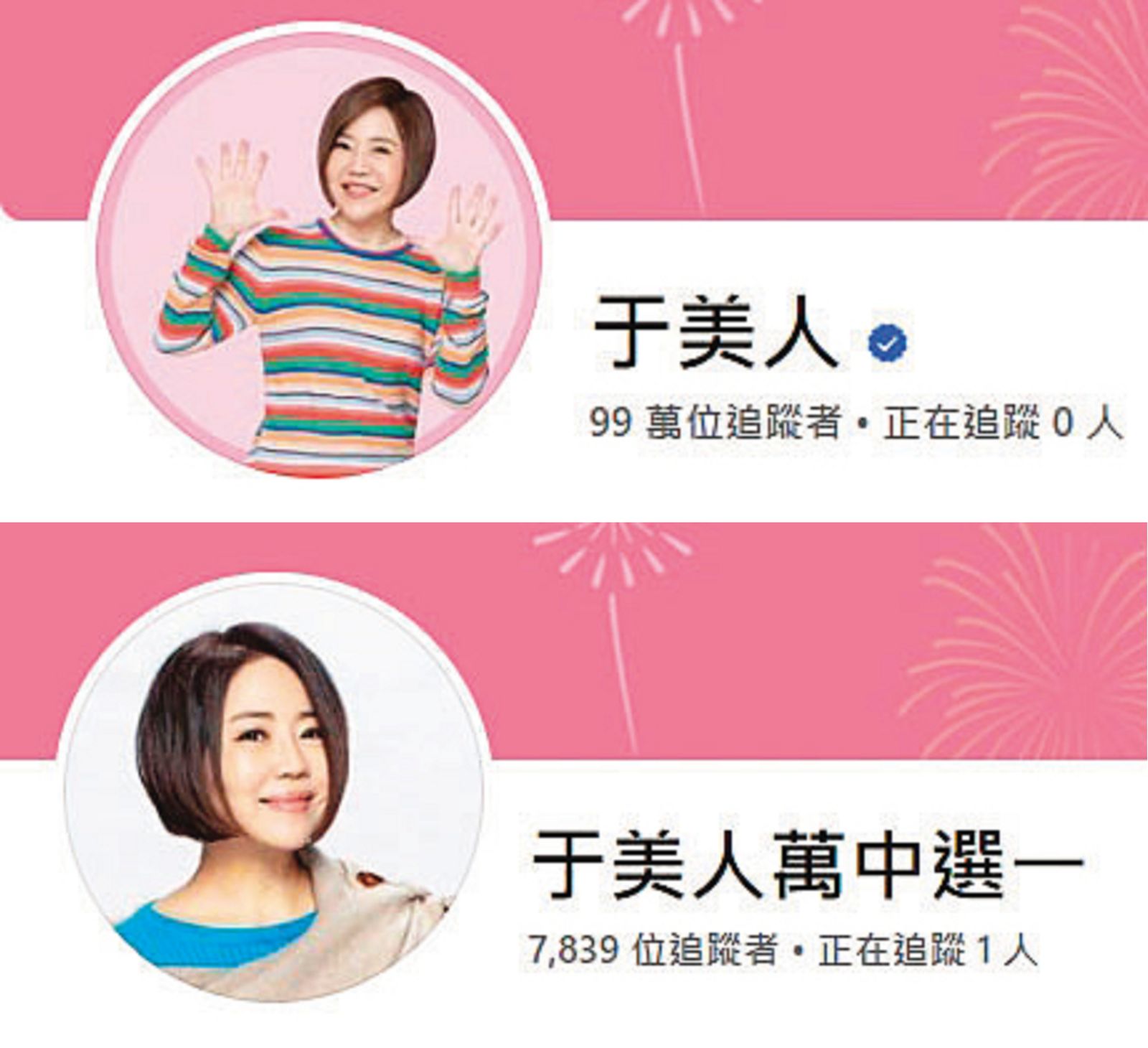 儘管個人粉專原就有近百萬追蹤,但于美人選舉時卻另創粉專,直到選完追蹤數都未破萬。(圖/翻攝自于美人粉專)