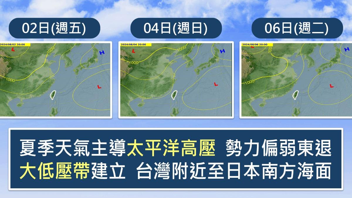 大低壓環流醞釀中,其位置大致偏北,環境導引亦不利其接近台灣。(圖/TVBS)
