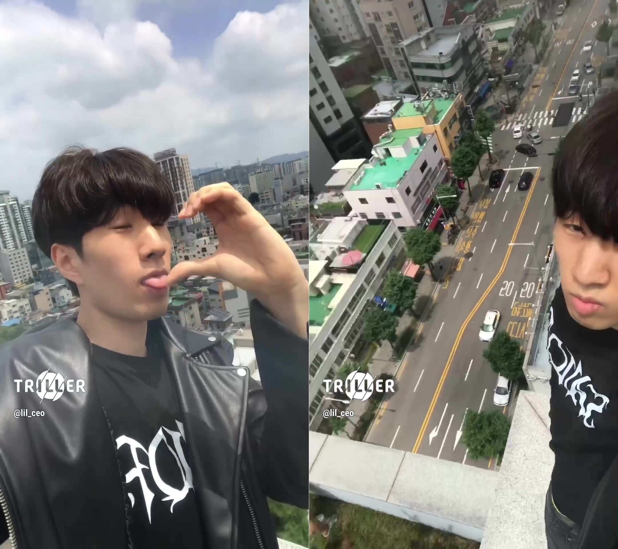 男星現身頂樓自拍，大比愛心，證明自己假死。（圖／翻攝自Ch1tkey IG）