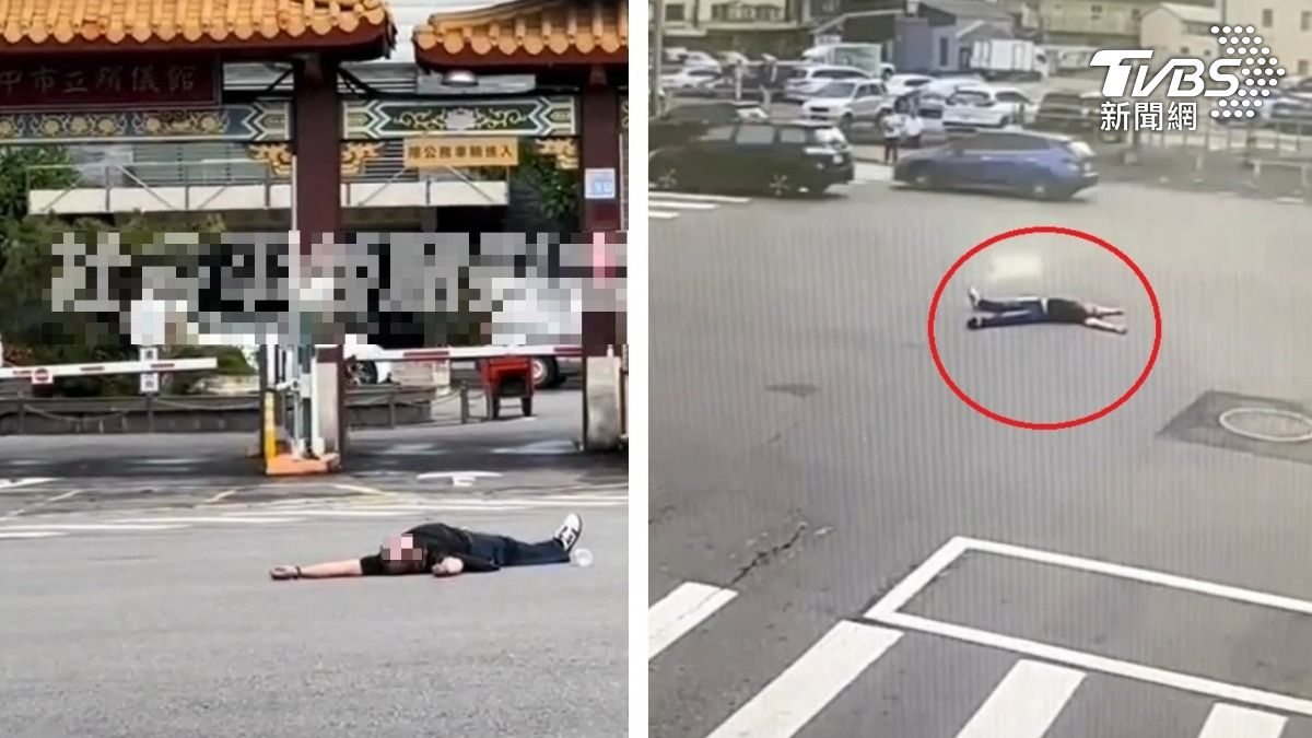 人體路障?台中男心情差殯儀館前「大字型」驚天一躺 警刑法送辦