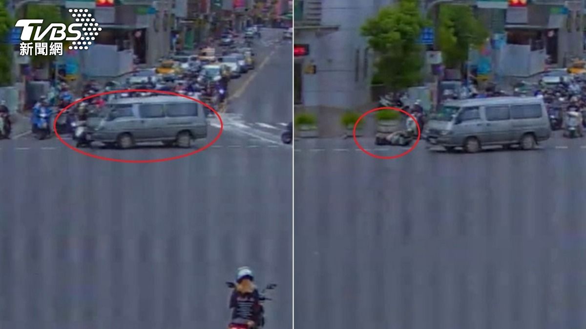 廂型車下台北橋闖紅燈撞飛機車 婦人慘被撞斷左腿