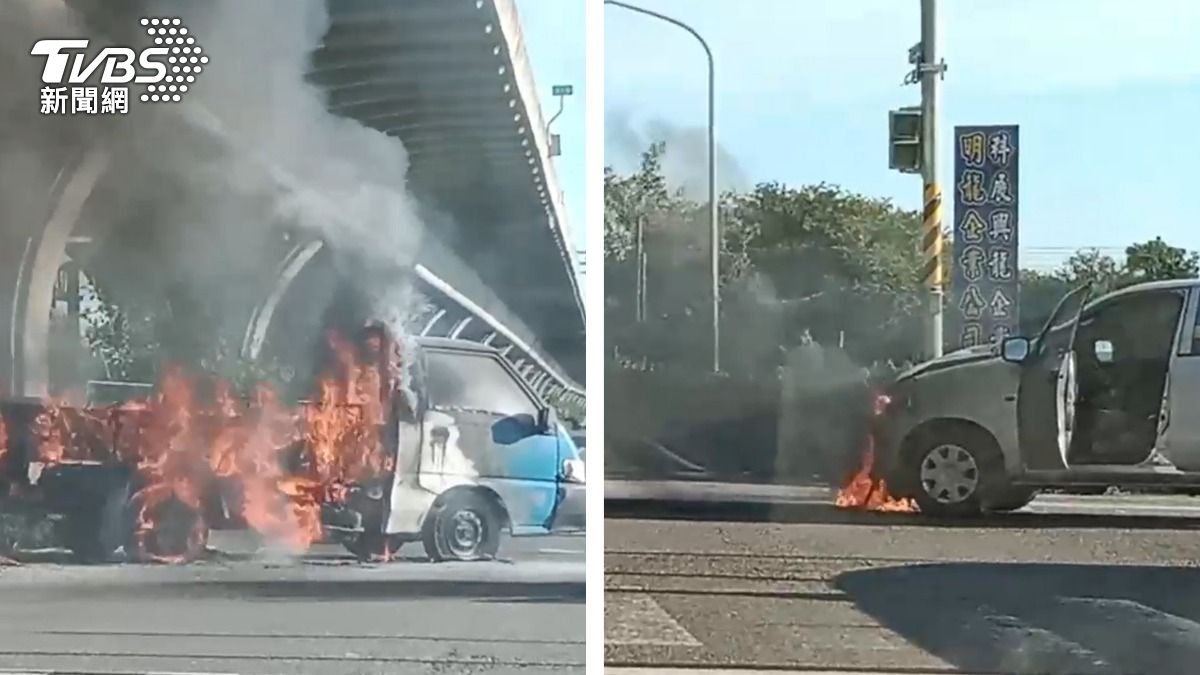 悚!雲林兩車碰撞「油箱起火」 黑煙竄天際駕駛嚇急逃生