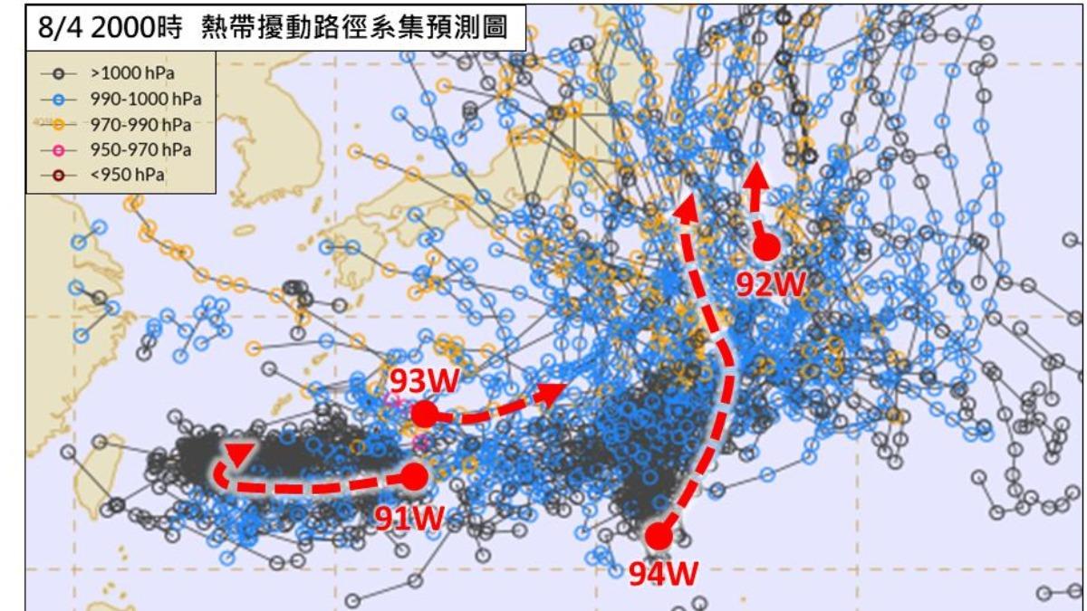 天氣／氣象專家揭日本南方低壓帶熱鬧！4熱帶擾動混戰　對台影響曝