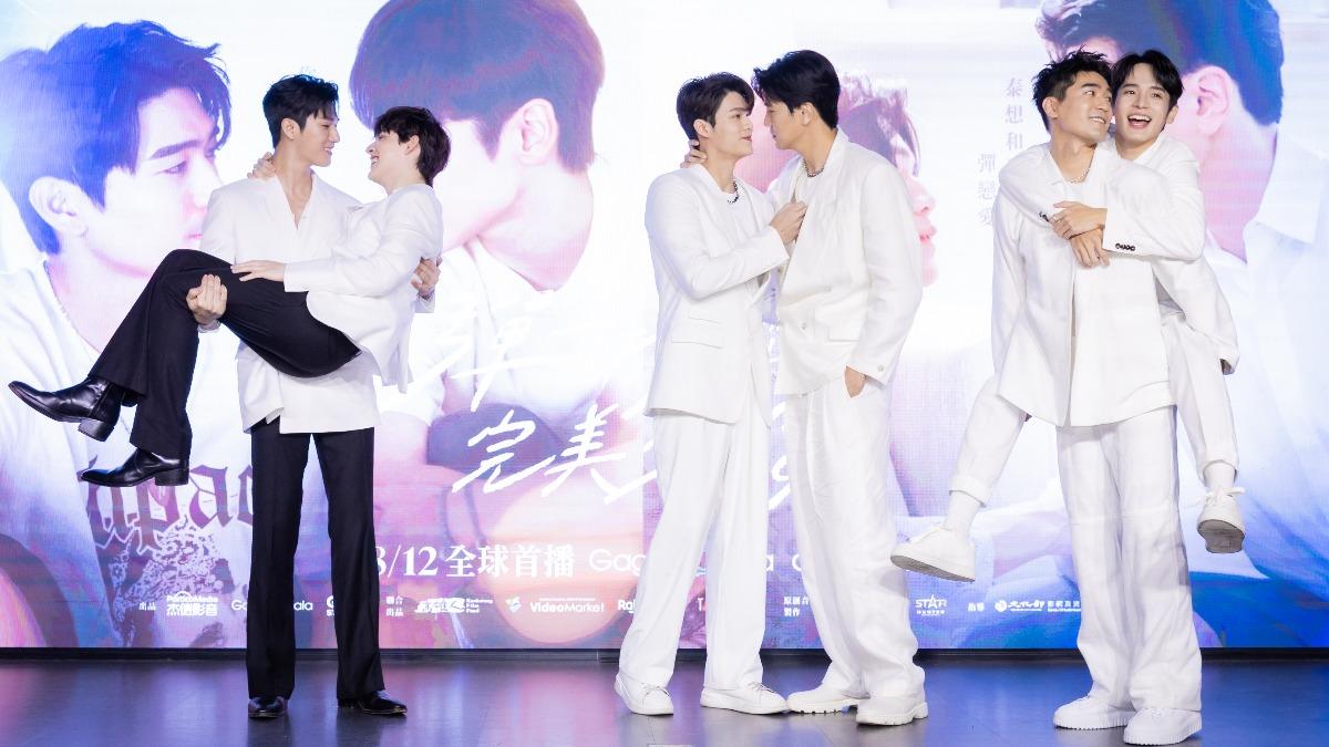 Mos(左起)、Isbanky、Jame、劉泯廷、涂善存、張豐豪3對CP一起合體。(圖/GagaOOLala提供)