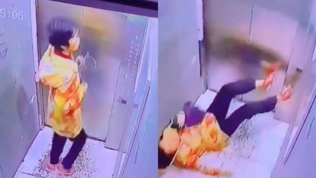 當自家客廳?陸女天兵電梯「原地跑步」 一陣晃動慘摔地上
