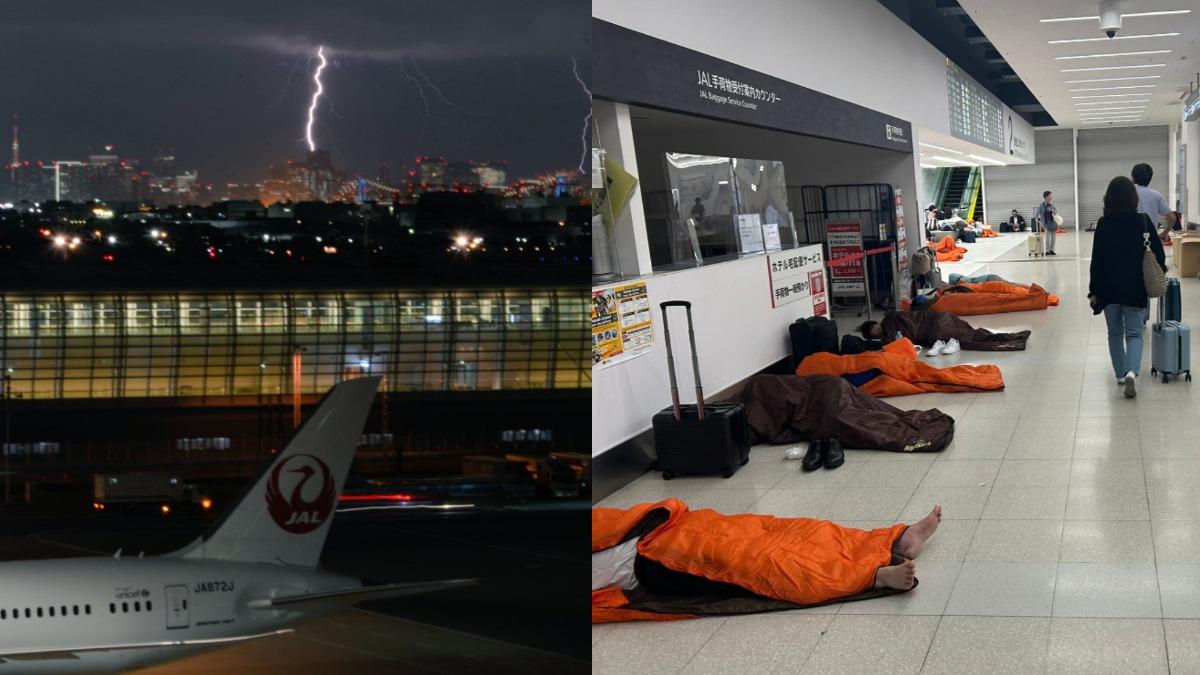 雷雨轟炸東京!羽田班機大亂逾80航班取消 影響萬人旅客席地睡