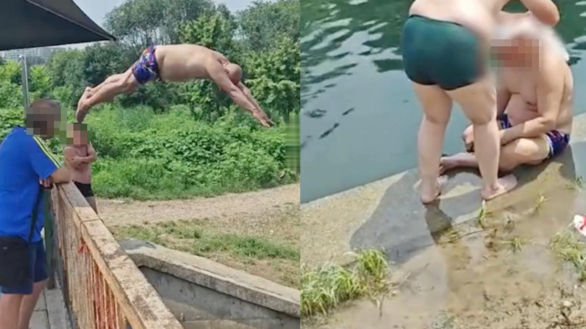 挑戰全紅嬋「水花消失術」!陸大爺自信一躍頭破血流 網笑:生命消失術