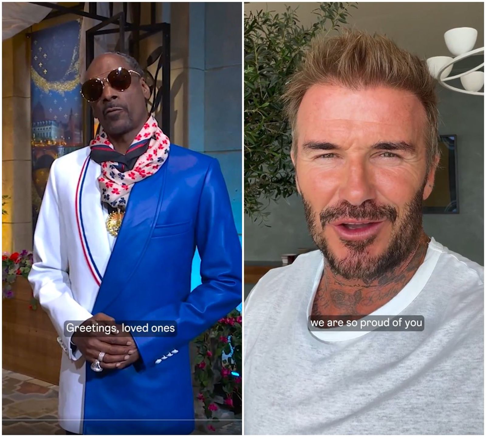 Snoop Dogg（左圖）和貝克漢（右圖）都在影片中現身。（翻攝X@KensingtonRoyal）