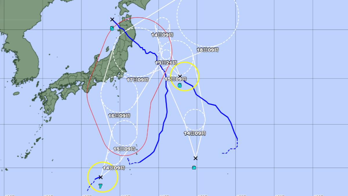 安比與悟空颱風，都預計朝日本移動。（圖／翻攝自日本氣象廳）