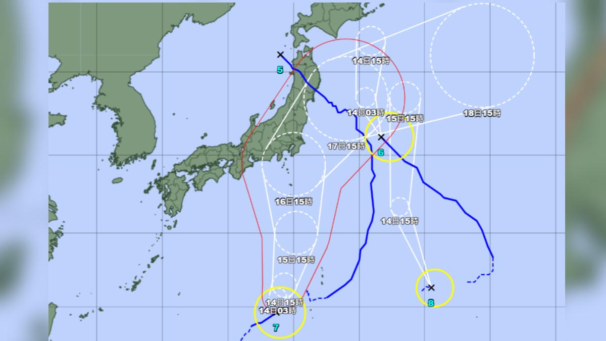 8月生成的4個颱風,路徑都差不多。(圖/翻攝自日本氣象廳)
