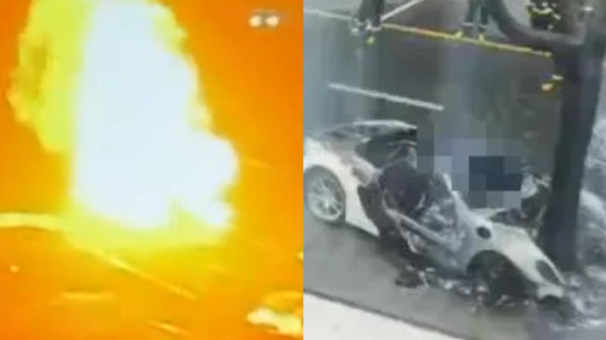保時捷撞電動自行車燒成火球!陸駕駛慘燒死車內 驚悚畫面曝