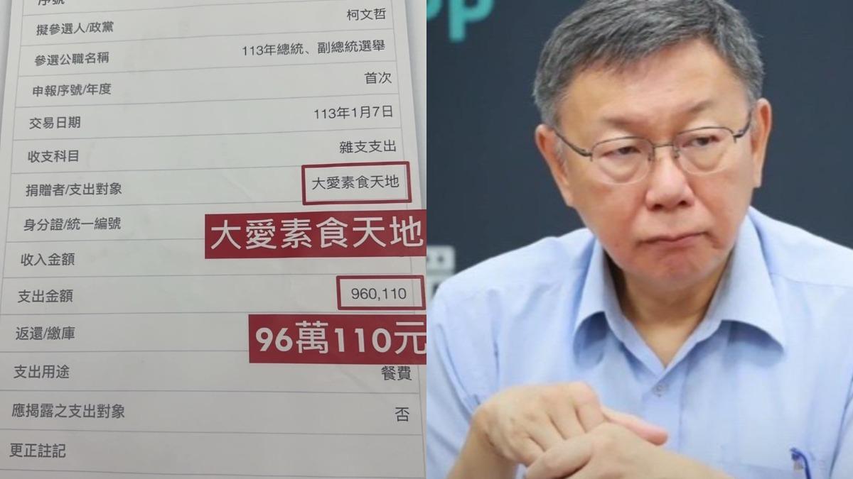 柯文哲選前一週花「96萬元餐費」!綠議員質疑:是吃什麼素食