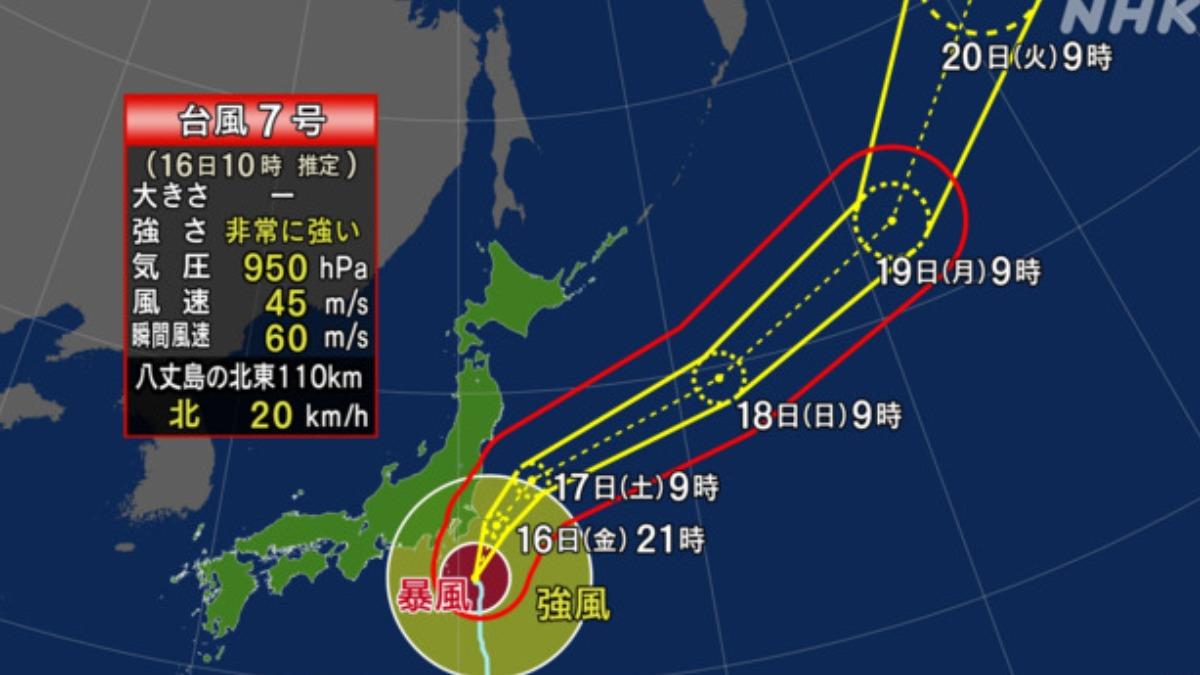 安比颱風朝著日本關東前進。(圖/NHK)