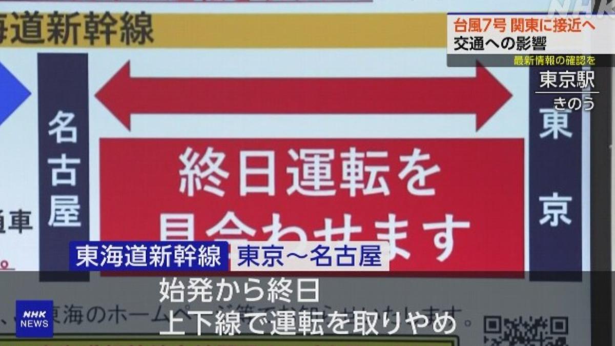 JR東海道新幹線16日將不再營運東京至名古屋之間的上下線。(圖/NHK)