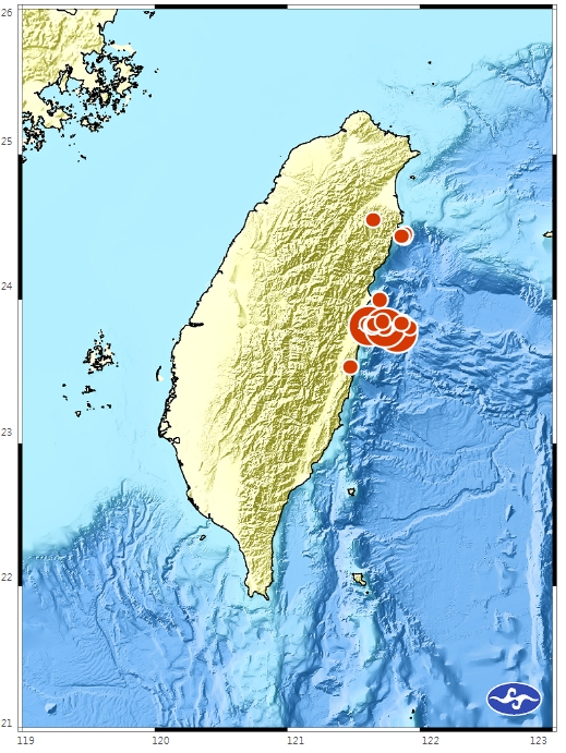 7日內有感地震圖。(圖/翻攝自中央氣象署)