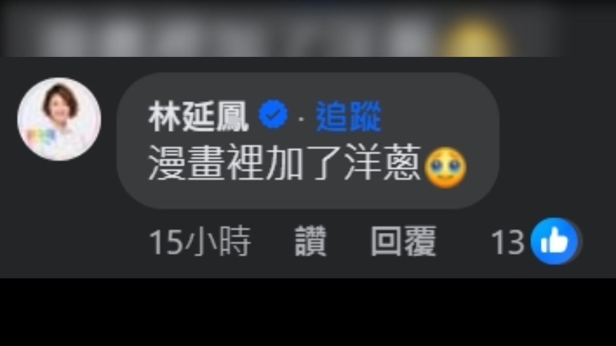 台北市議員林延鳳在文化部發文留言：漫畫裡加了洋蔥。（圖／翻攝文化部臉書）