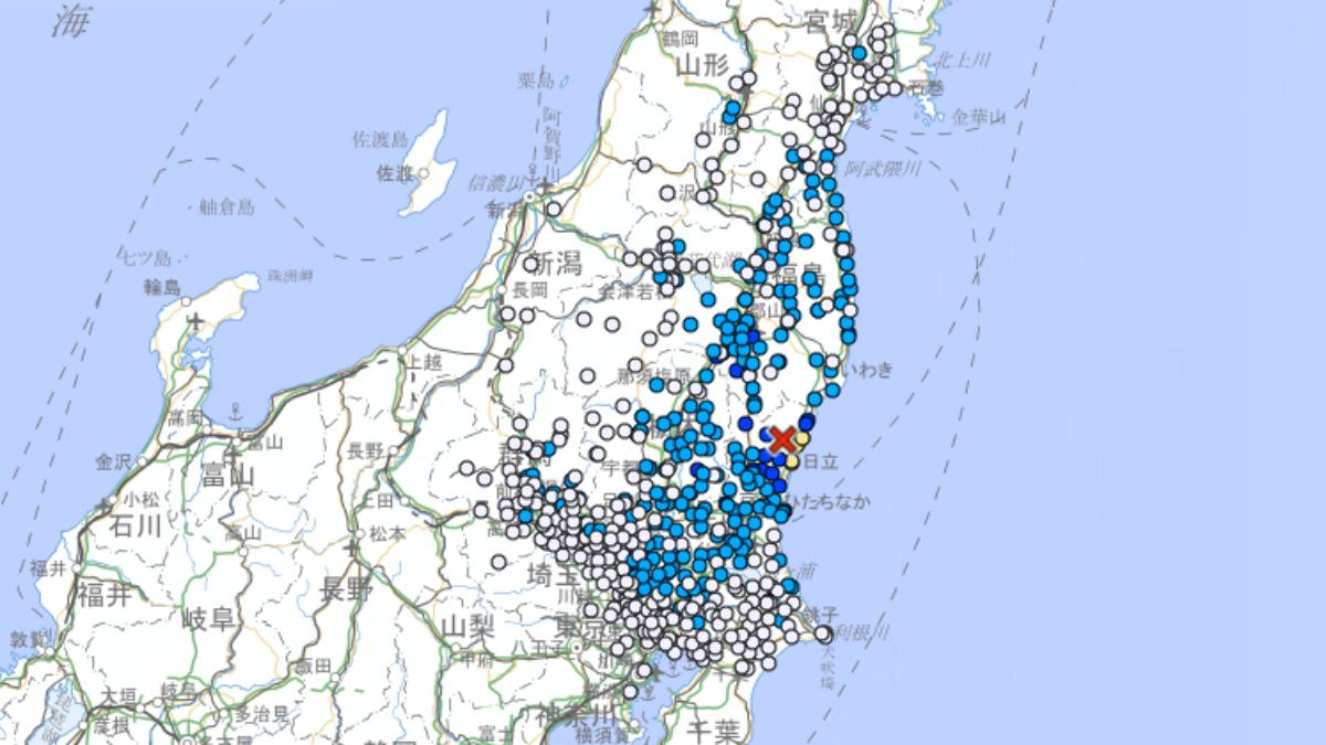茨城縣5.1地震幾乎整個關東、東北地區都能感受到搖晃。（圖／日本氣象廳）