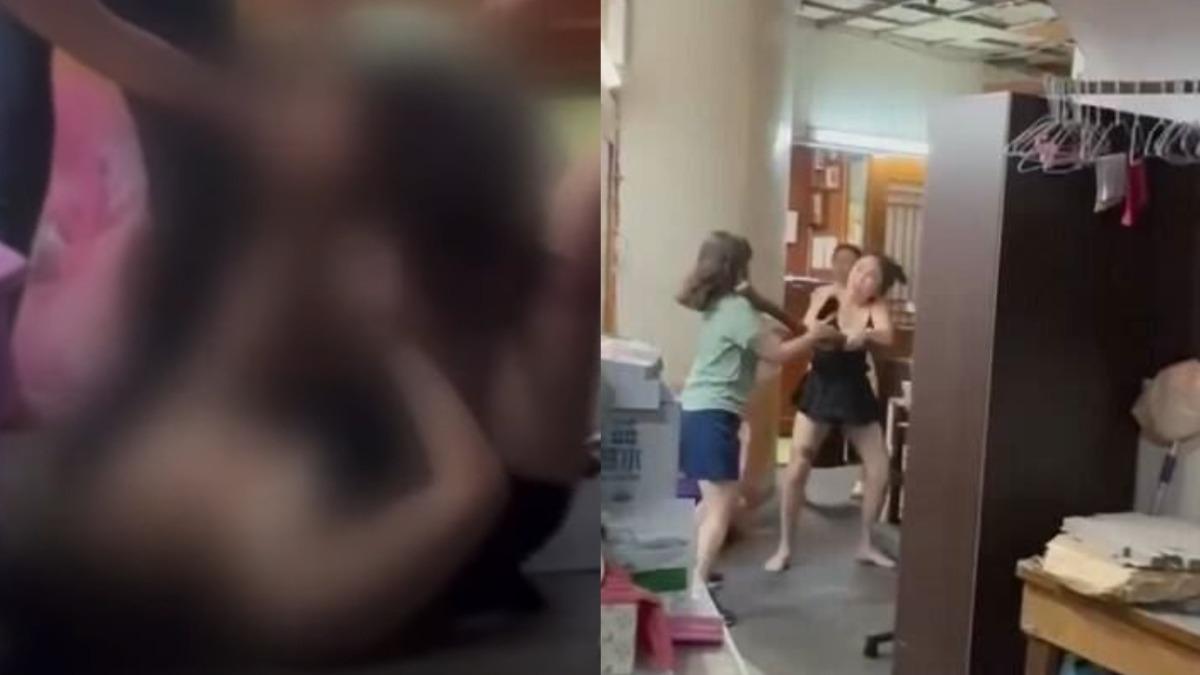 台中大街全武行!2女互毆打進老雪花齋 低胸洋裝險被扯掉