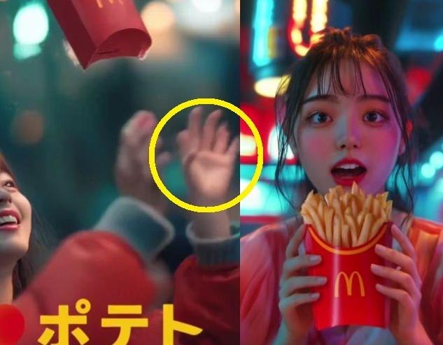 AI正妹竟然出現第六根手指。(組圖/翻攝自X @McDonaldsJapan)