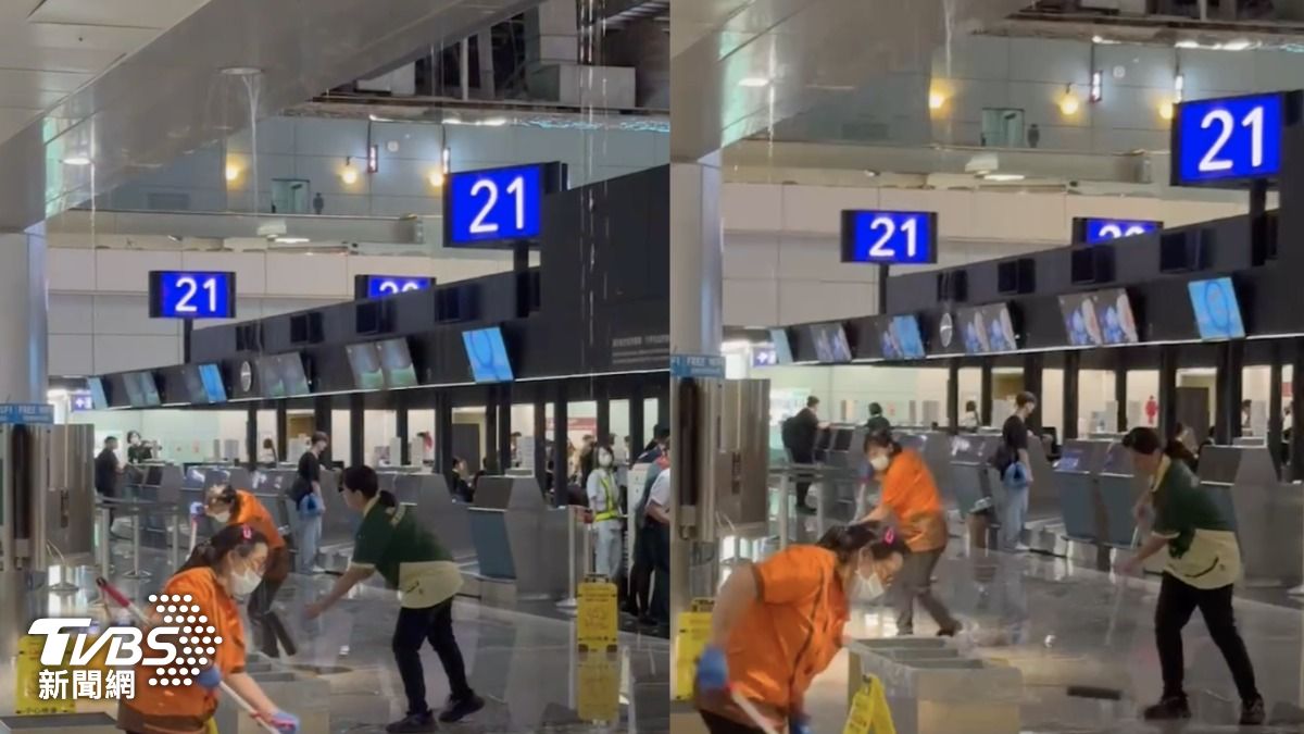 二航廈漏水「整排走道狂噴水柱」淪瀑布 桃機:地震、陣雨所致