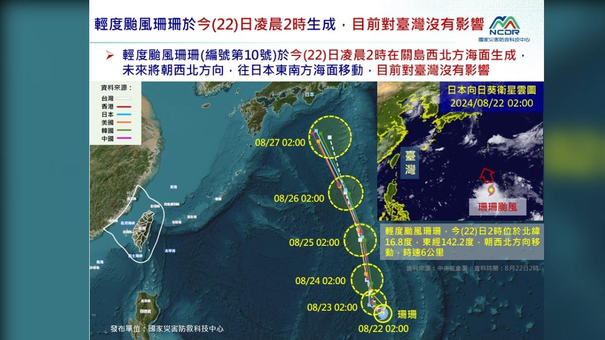 國家災防救科技中心整理各國預估未來5天「珊珊颱風」路徑。（圖／國家災防救科技中心）