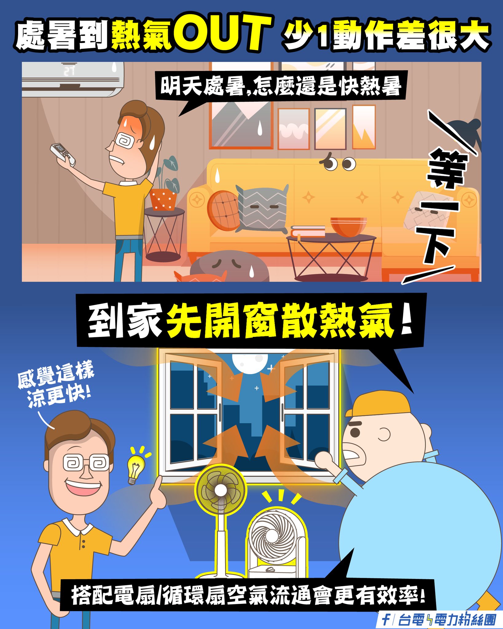 台電建議到家先開窗散熱氣。（圖／翻攝自台電電力粉絲團臉書）