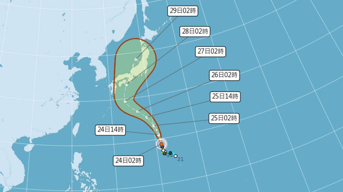 中颱珊珊預計將在下週一起影響日本天氣。（圖／翻攝自中央氣象署）
