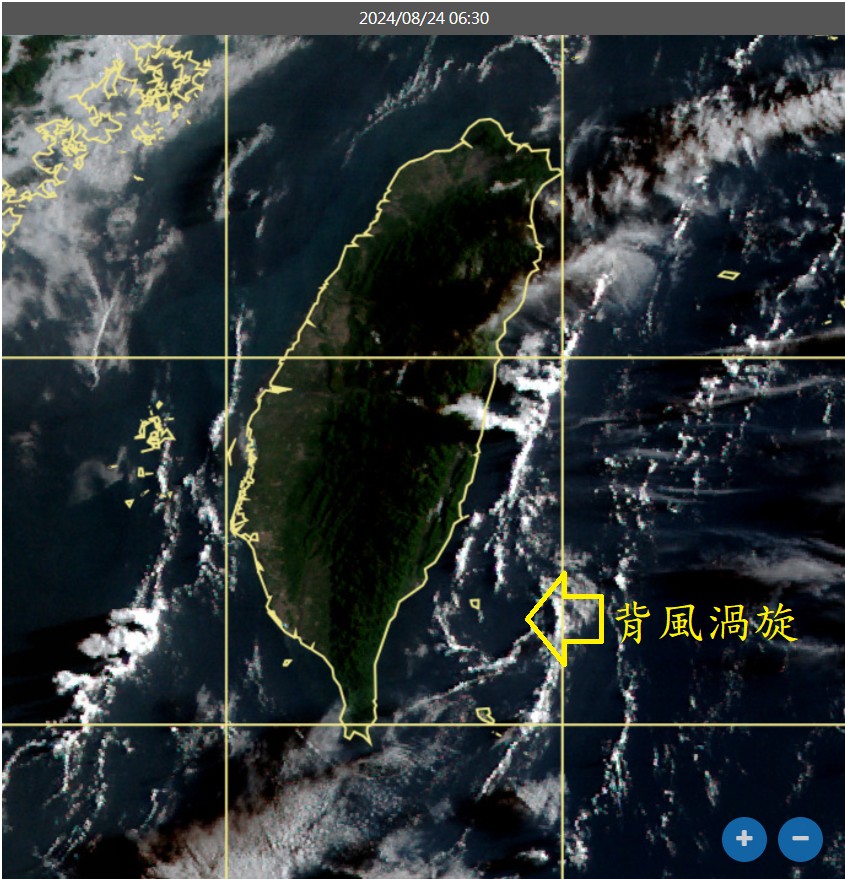 台灣東南側有小背風渦旋。(圖/翻攝自鄭明典臉書)