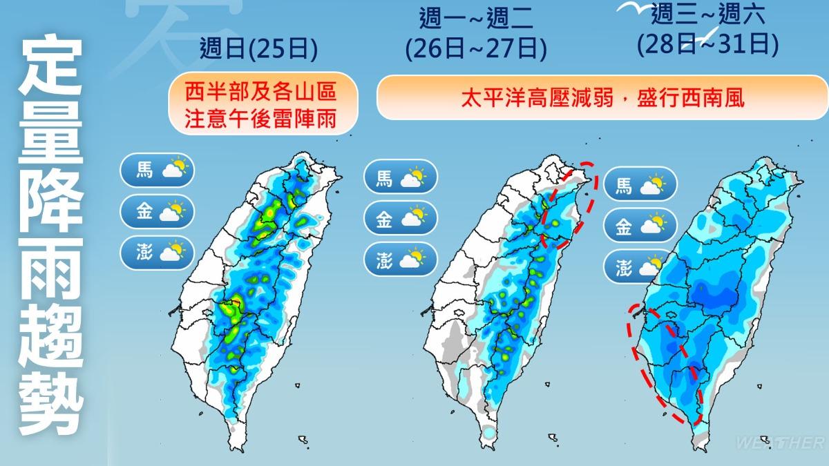一週定量降雨趨勢。(圖/TVBS)