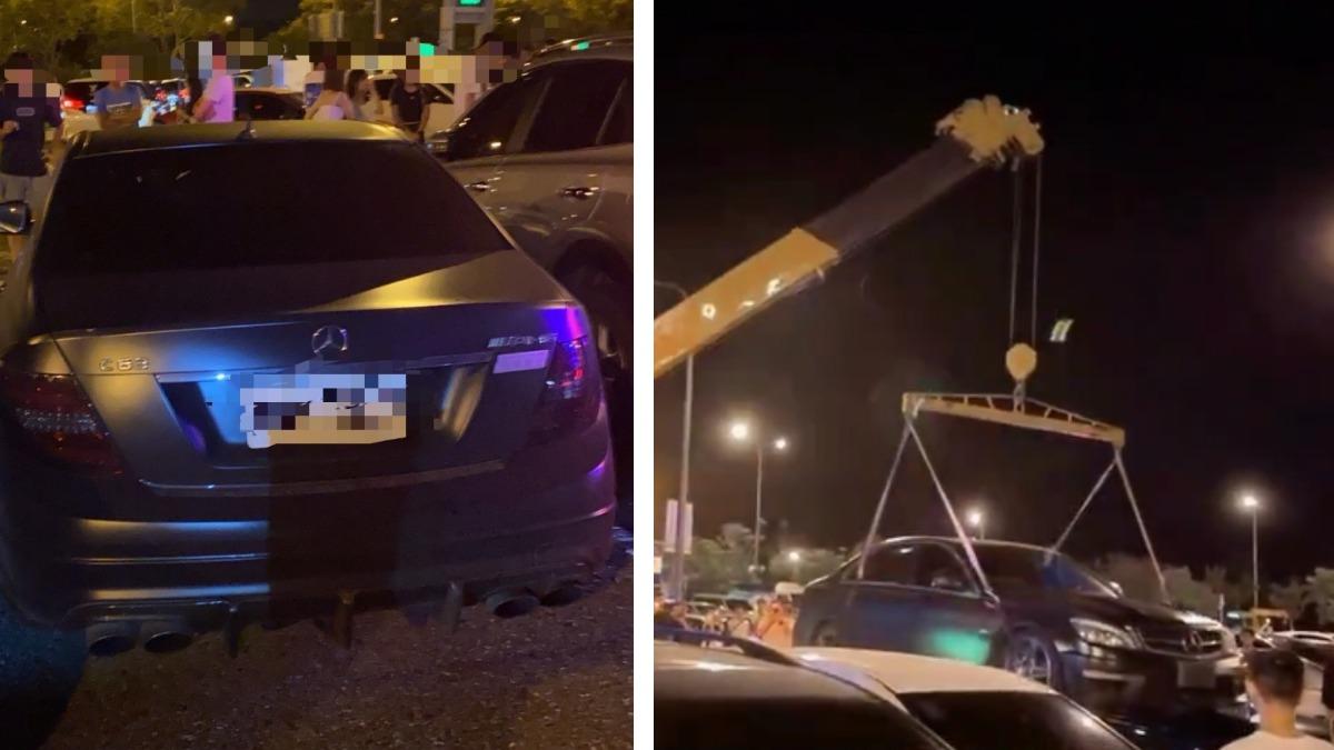 車聚變悲劇!賓士「掛假牌」大喇喇進休息站 直接吊車載走