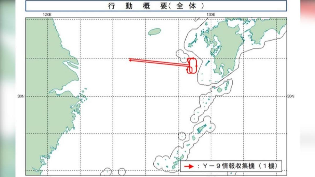 中共運-9情報收集機,26日上午短暫進入長崎縣五島市男女群島近海的日本領空。(圖/翻攝自日本防衛省)