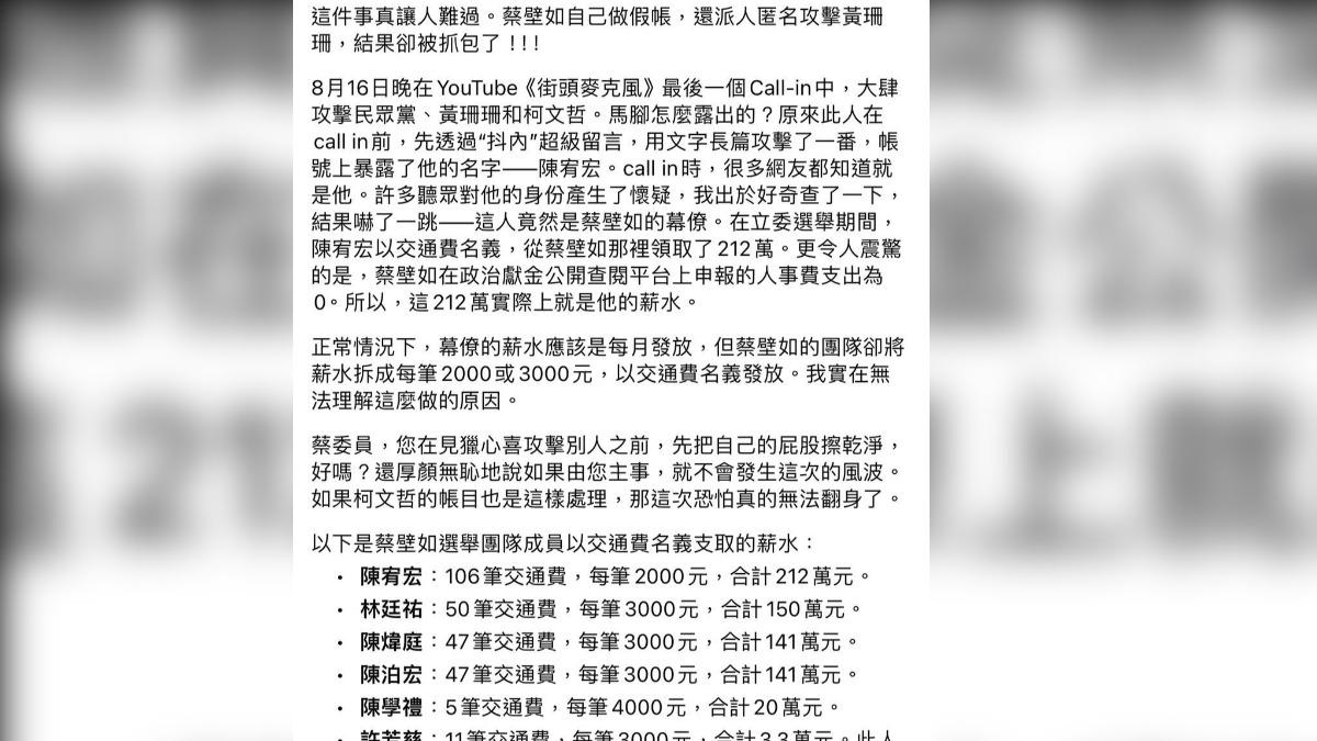 有網友指控蔡壁如做假帳。(圖/蔡壁如提供)