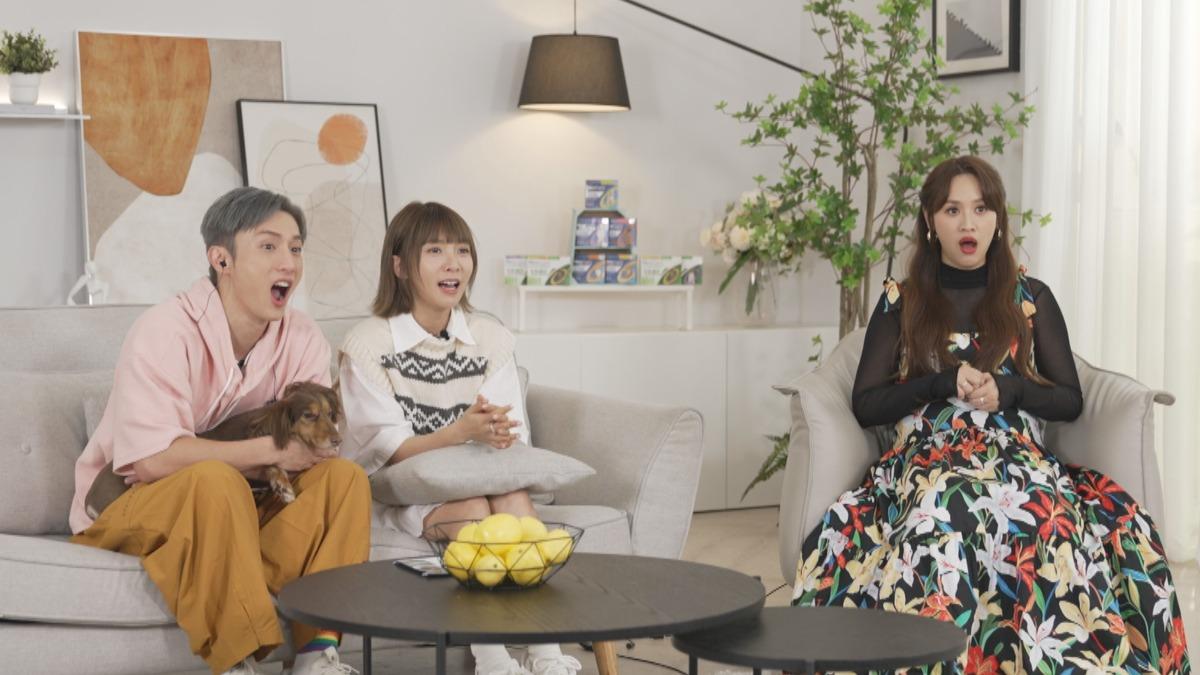 男生地雷行為令觀察室阿本(左起)、溫妮、Sandy一陣驚呼。(圖/TVBS)