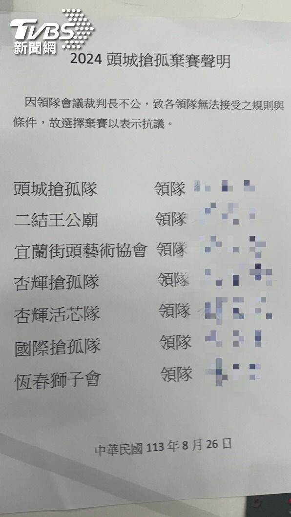 頭城搶孤爆搜身爭議,7支隊伍揚言退賽。(圖/TVBS)