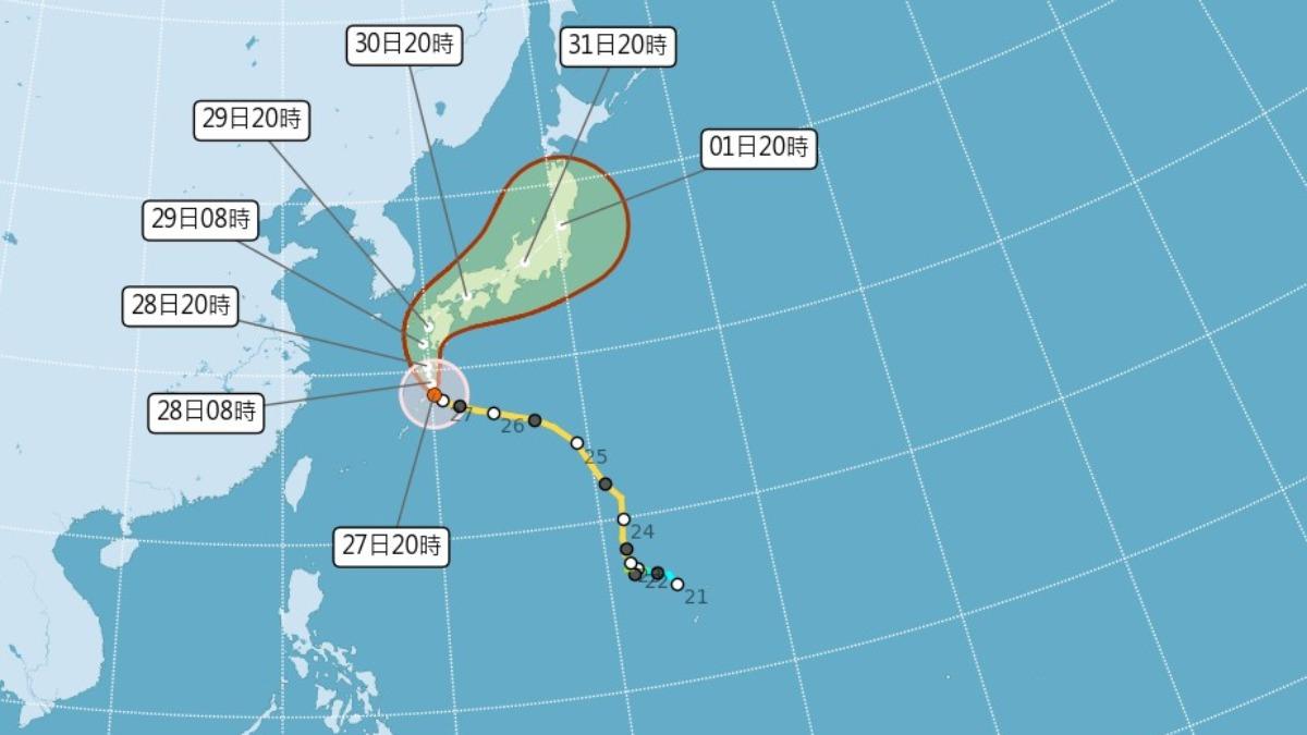 颱風珊珊29日預計登陸日本九州。（圖／氣象署）