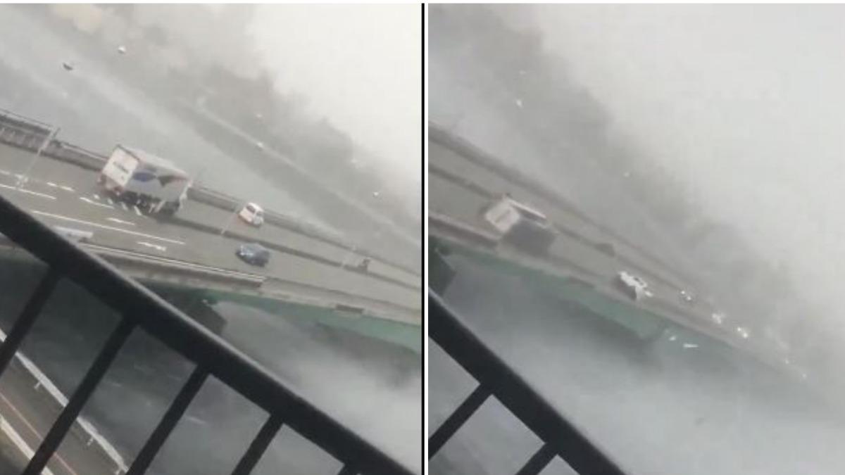 有片／「史上最強颱」襲日！速度慢像騎單車　橋上車輛全翻險落海