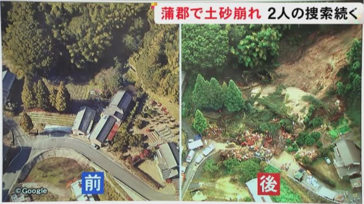 左圖土石流發生前；右圖土石流發生後的空照圖。（圖／擷取自東海電視NEWS）