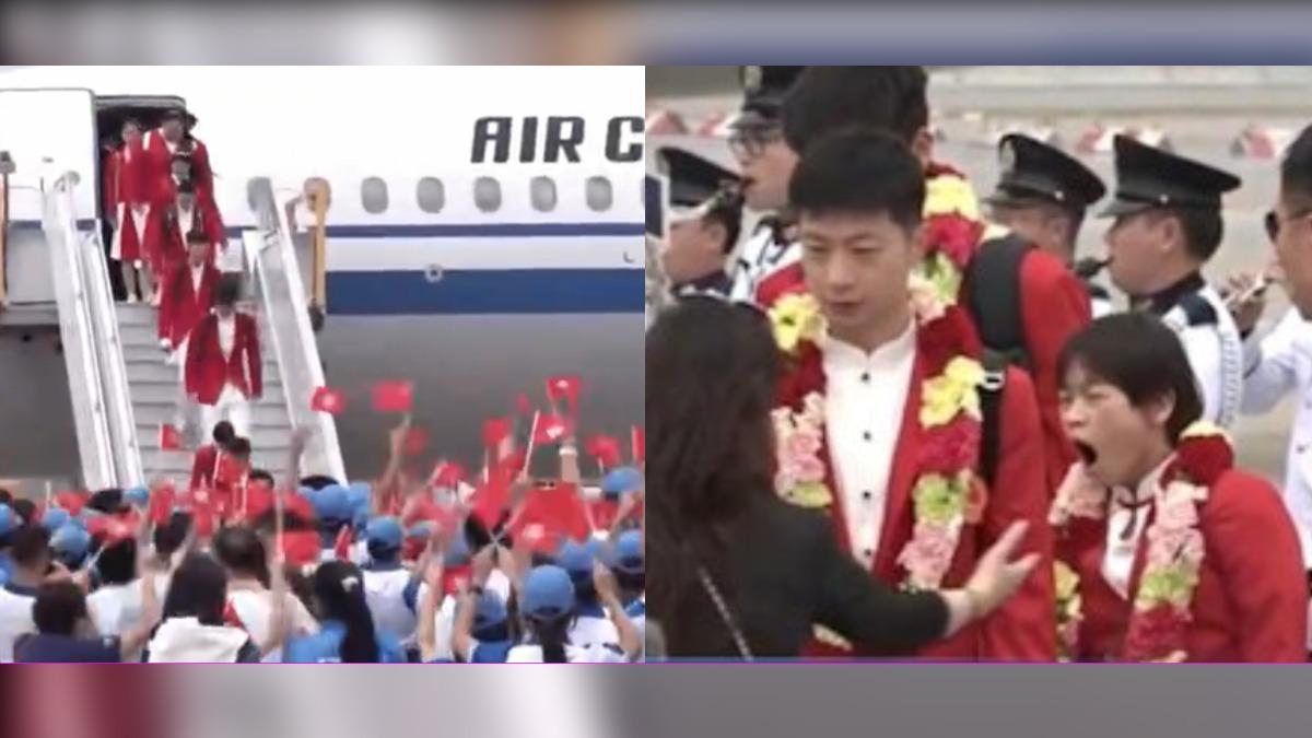中國大陸巴黎奧運代表隊今（29）日抵達香港。（圖／翻攝自 央視新聞、HK01）