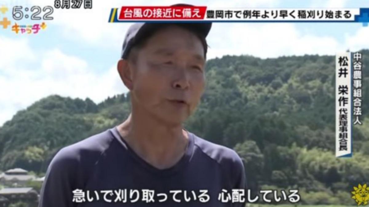 日本許多農民紛紛趕在颱風來臨之前趕緊收割稻米。(圖/擷取自サンテレビニュース)