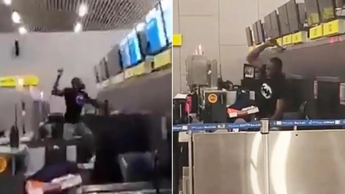有片／買到假機票被拒登機！男遷怒地勤「拿槌子砸爛電腦、櫃檯」