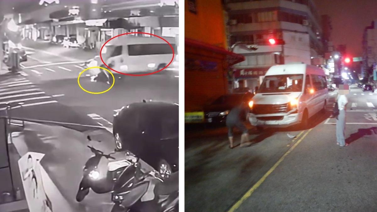 閃光路口劇烈碰撞!保母車撞機車 女騎士噴飛翻滾一圈昏迷