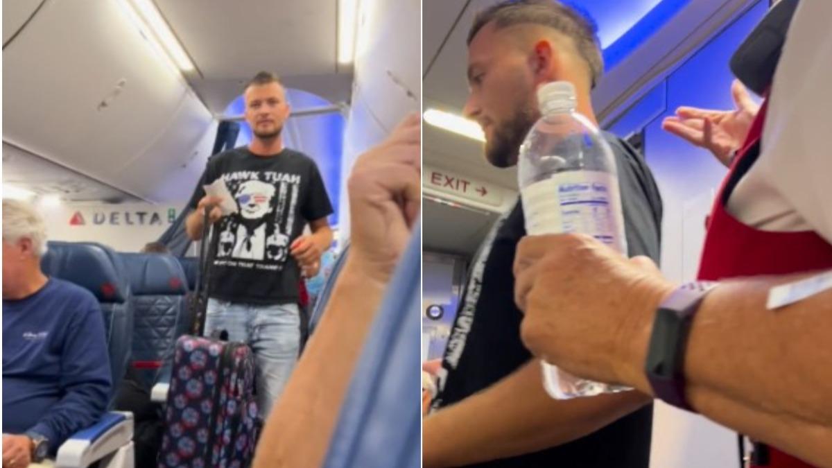 男穿川普迷因T被趕下飛機。（圖／翻攝自 Reddit SKBeachGirl）