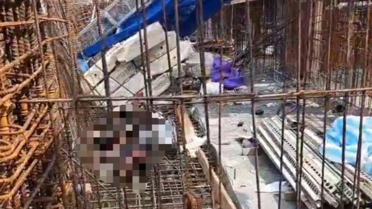 鳳山區三井購物中心工地處驚傳嚴重工安意外,工頭嚇壞表示:真的要拜拜了。(圖/翻攝自記者爆料網)
