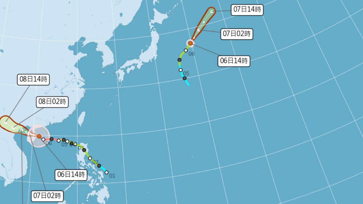 目前海面有雙颱,皆對台無直接影響。(圖/中央氣象署)