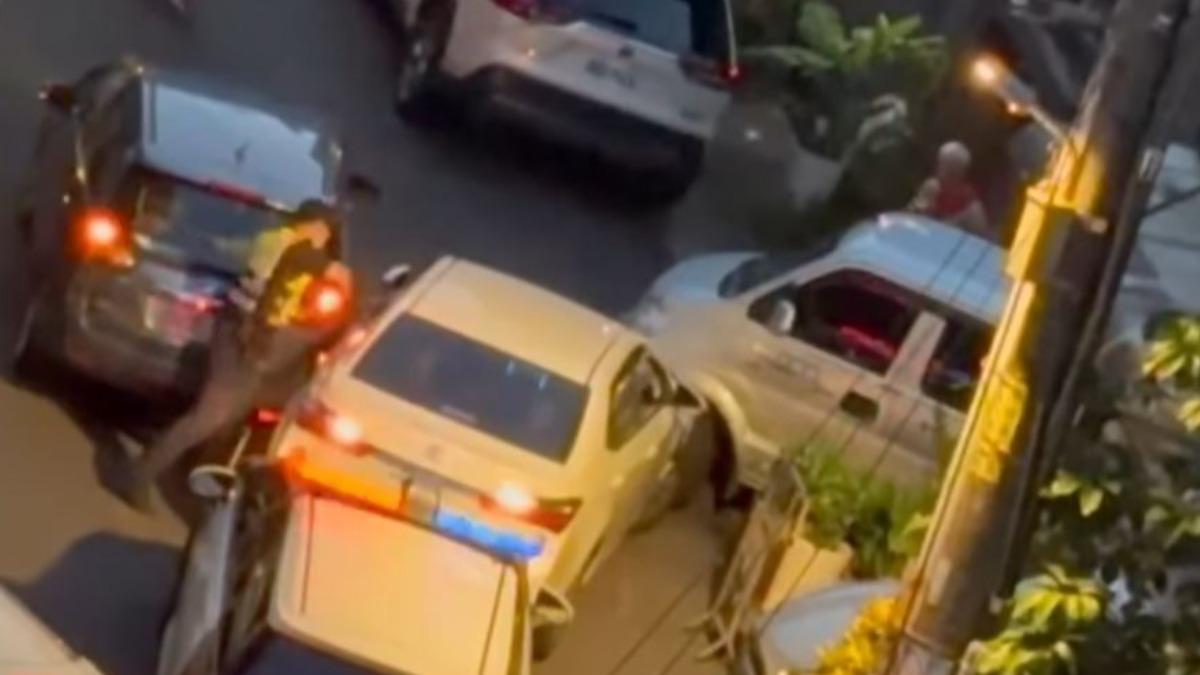 基隆員警連開2槍並破窗將王男、邱姓女乘客逮捕歸案。（圖／翻攝自「百福社區好厝邊^^」臉書）