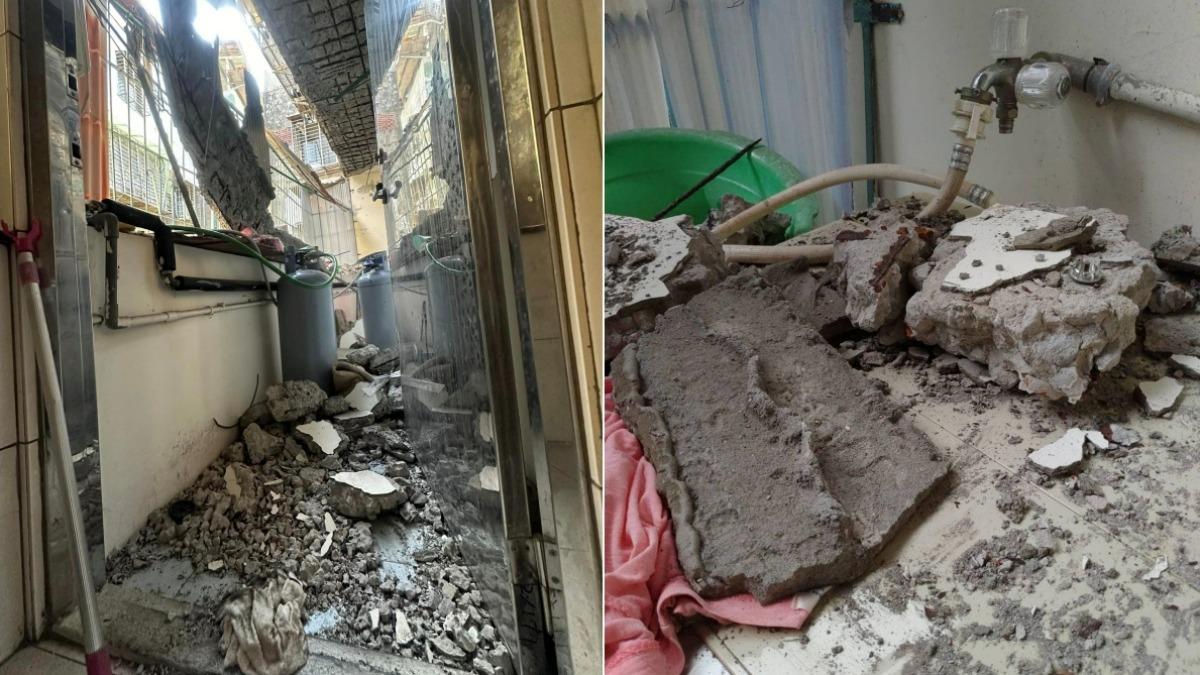 嚇死人!海砂屋公寓陽台突大面積崩落 女住戶遭水泥塊砸傷