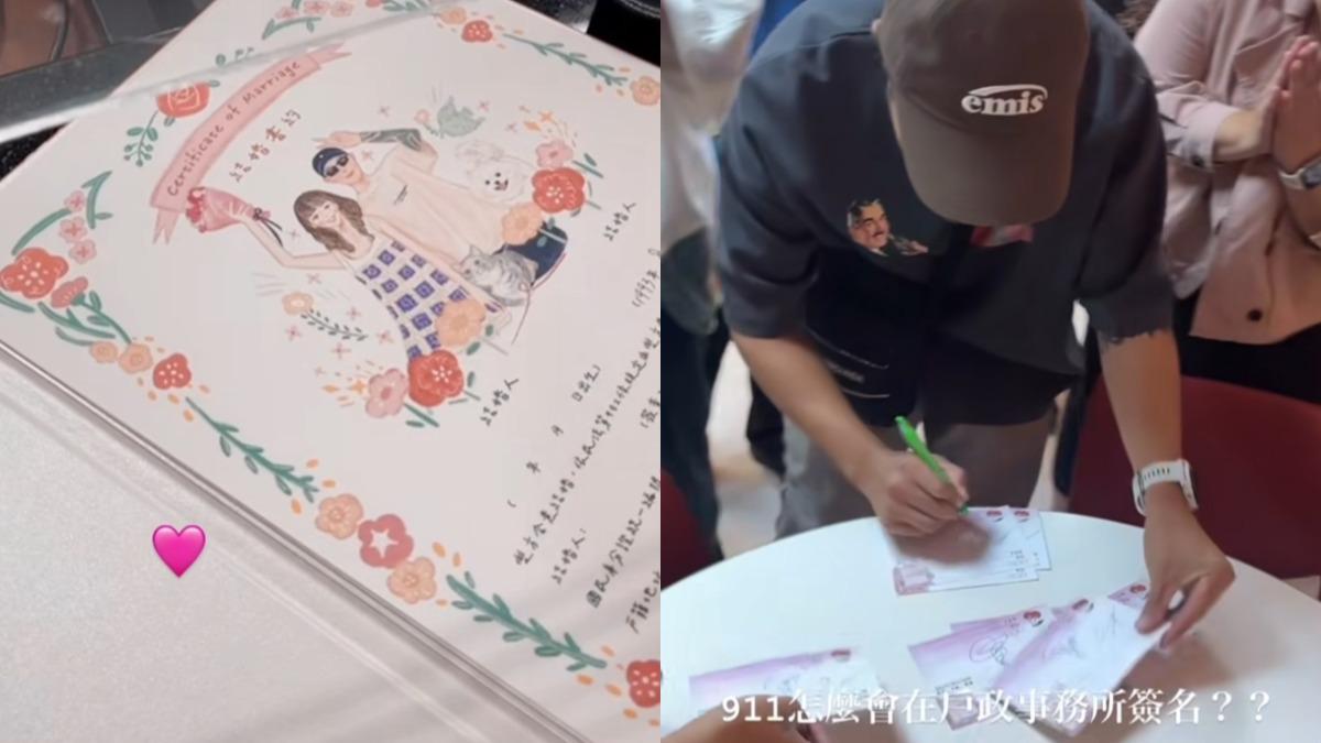 健志夫妻的結婚書約相當俏皮，人氣相當高的他還在戶政事務所辦起簽名會。（圖／翻攝自dora_0121 IG）