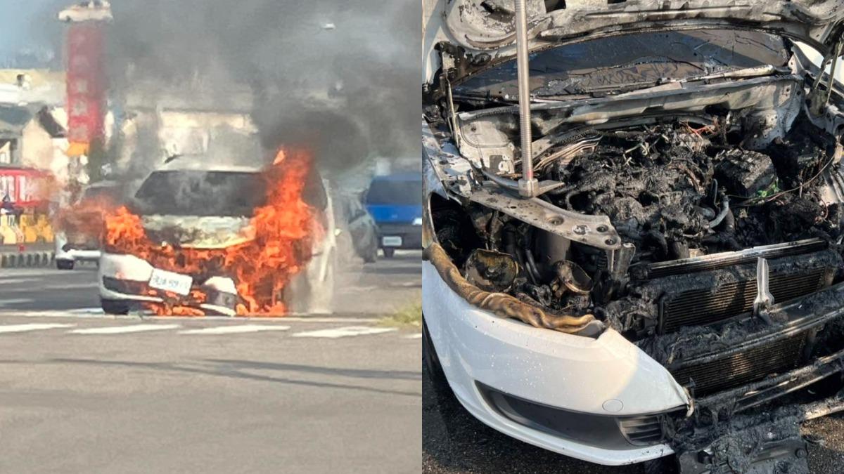 上班路電瓶突亮燈!台中四輪「引擎驚悚竄火」 燒成焦炭畫面曝